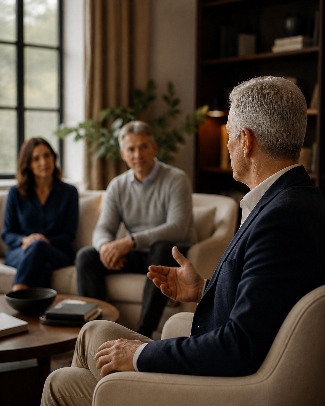 A discreet editorial image representing a private consultation with an experienced intervention professional.